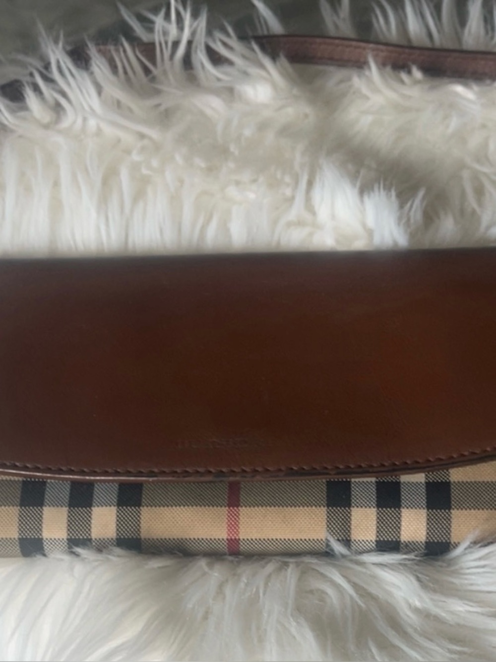 Burberry Brown Leather & Beige Plaid Messenger Bag